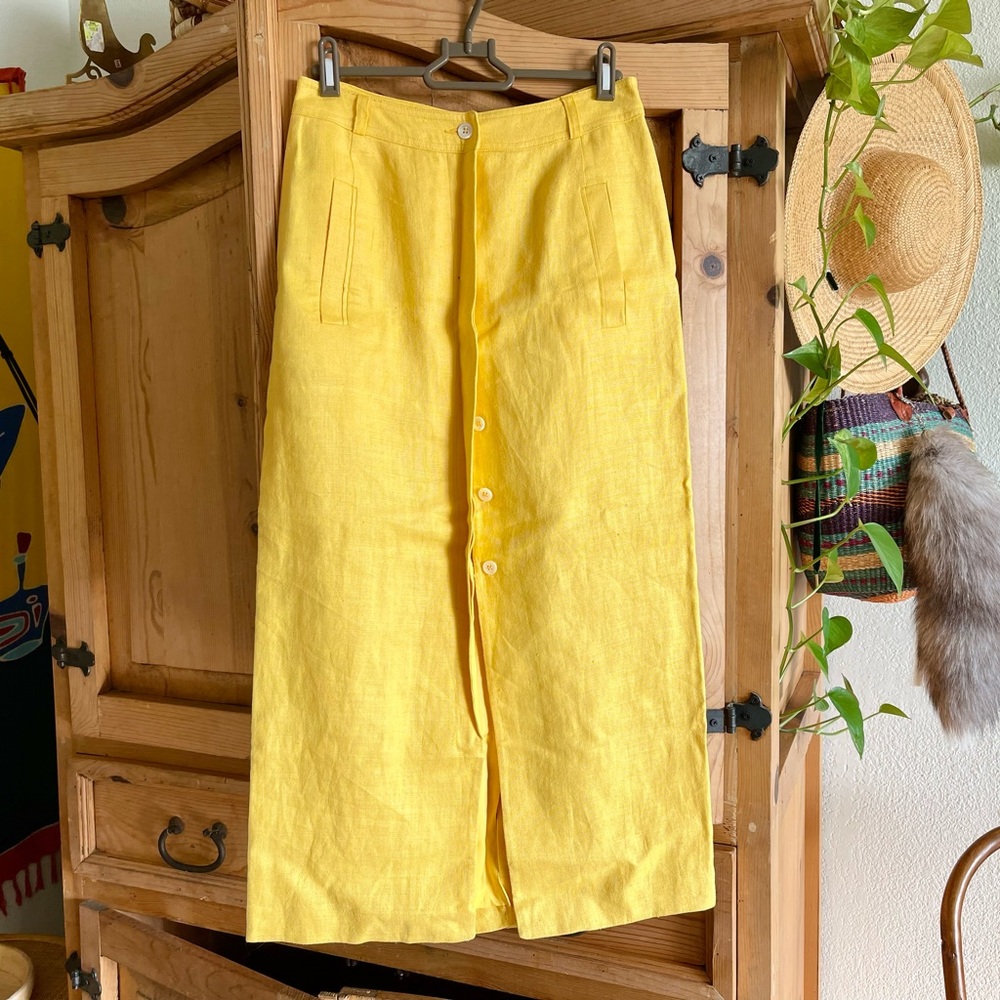 Vintage Liz Claiborne Yellow Button-Front Pencil Skirt